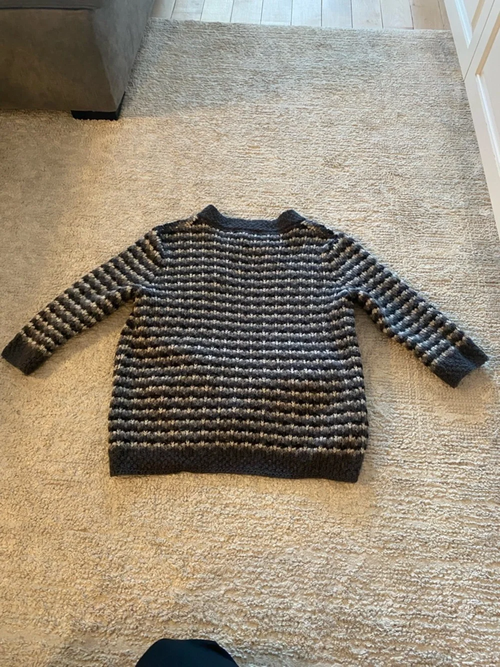 Collection Dress Barn Striped Knit Open Cardigan in Charcoal and Light Gray - XL